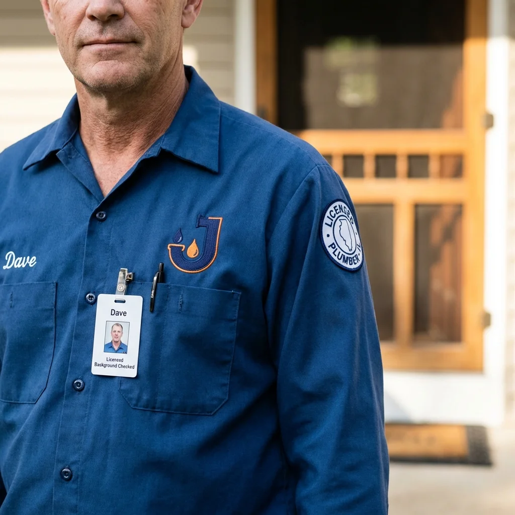 Licensed plumber showing ID badge in Tallmadge, OH