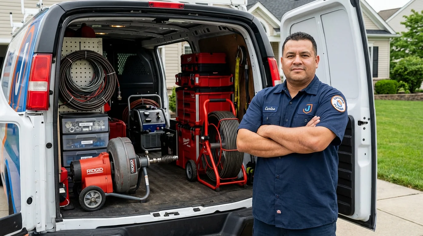Professional drain cleaning equipment and Johns Plumbing LLC plumber in Tallmadge
