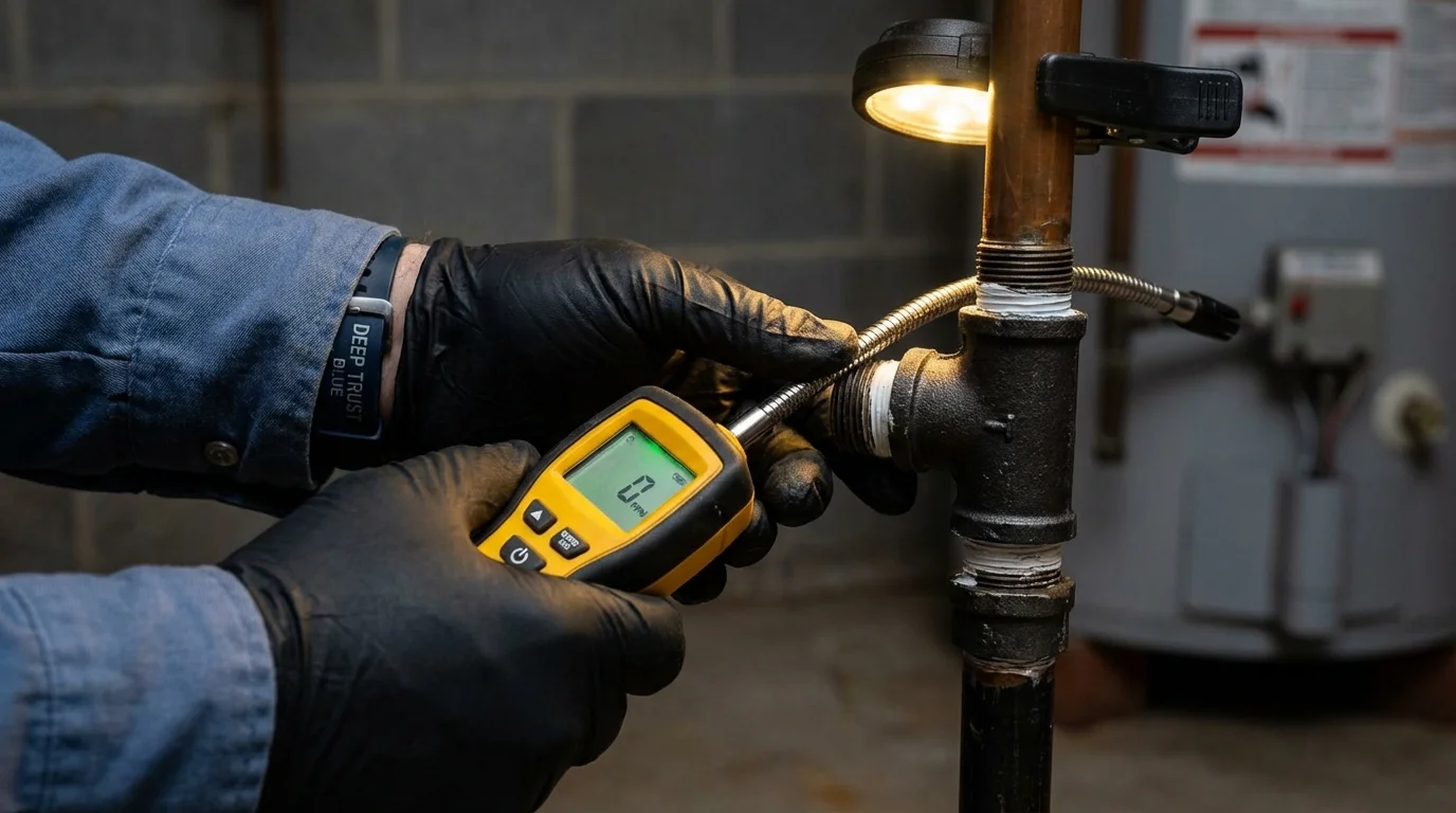 Gas leak detection with electronic sniffer by Johns Plumbing LLC in Tallmadge