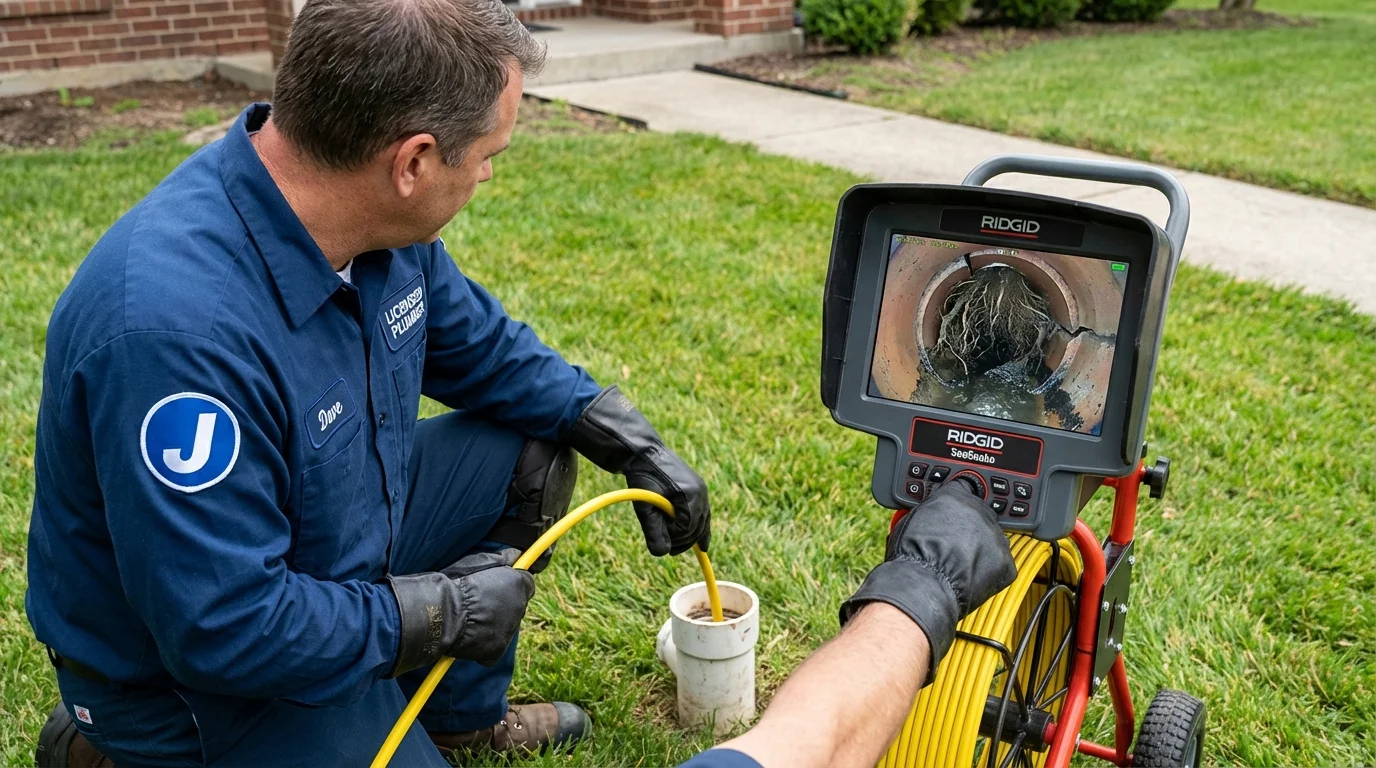 Sewer camera inspection being performed by Johns Plumbing LLC in Tallmadge